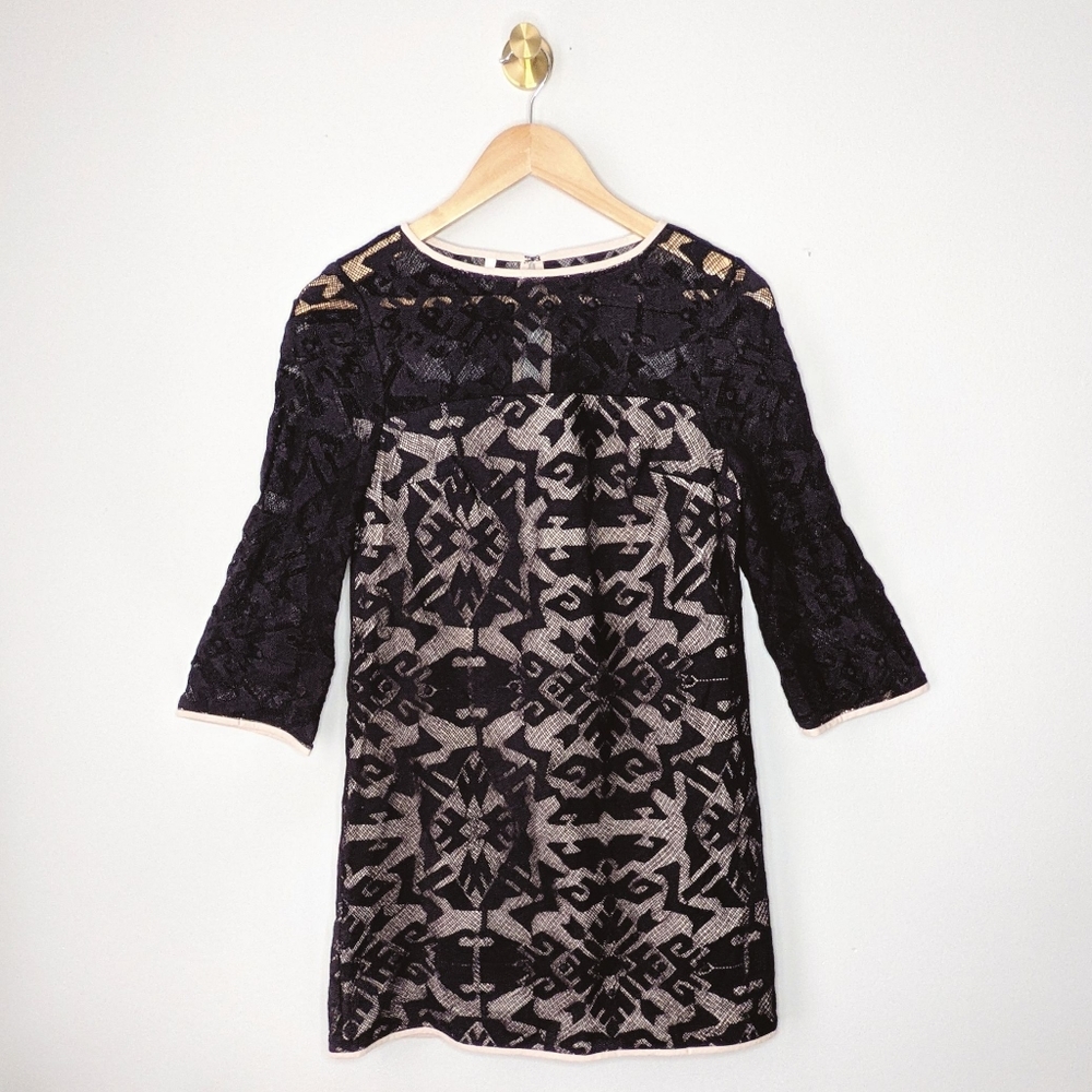 Anthropologie 4C Black Lace Mini Shift Dress SZ 0